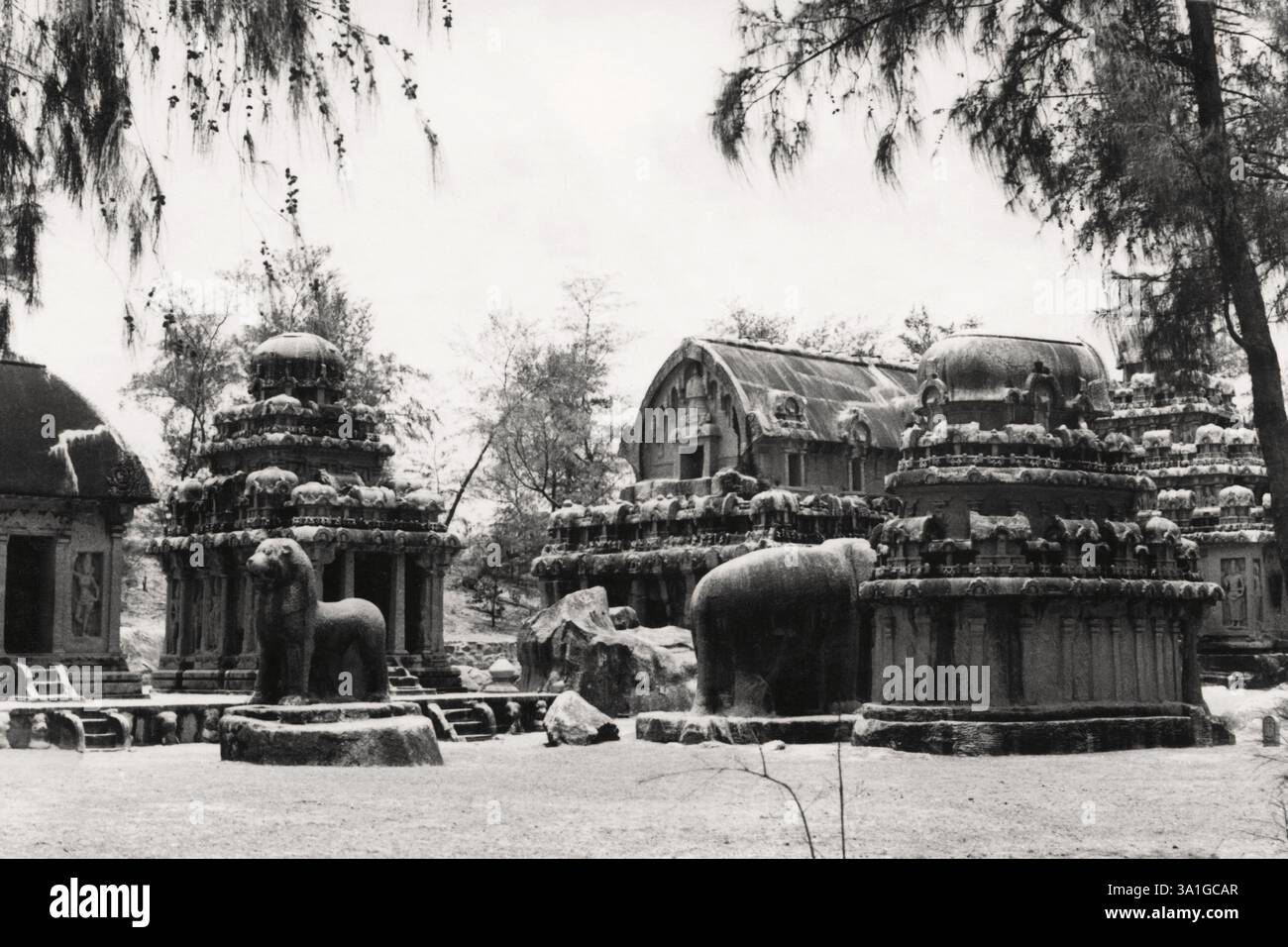 Vieille carte postale, Mahabalipuram, Tamil Nadu, Inde, Asie Banque D'Images