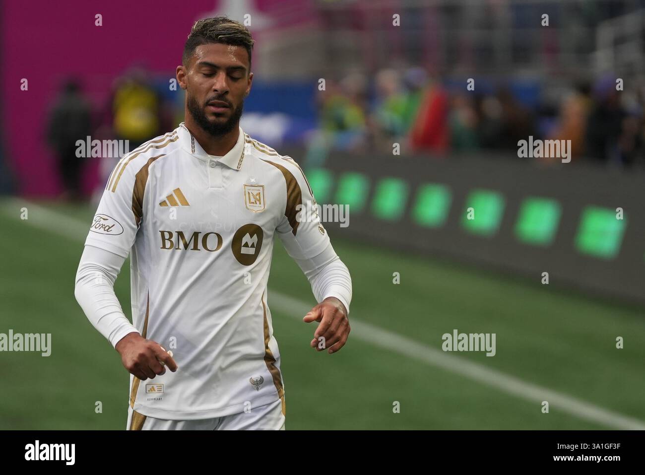 L'attaquant du LAFC Denis Bouanga (99 ans) quitte le terrain après un match de la MLS contre le Seattle Sounders FC au Lumen Field à Seattle, Washington, le 8 mars 2025. (Crédit photo Nate Koppelman/Alamy Live News) Banque D'Images