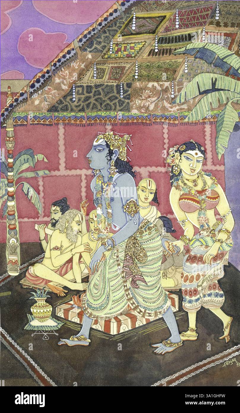 Hindouisme, art hindou, art de l'académie himalayenne, religion, spiritualité, artiste S. Rajam, marié, mariée, radha, krishna, le mariage Banque D'Images