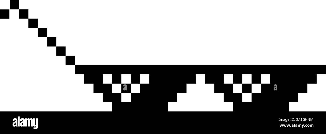 Lunettes de soleil pixelisées drôles. Illustration linéaire simple de lunettes Black Pixel Boss 8 bits. Lunettes élégantes sur fond blanc Illustration de Vecteur