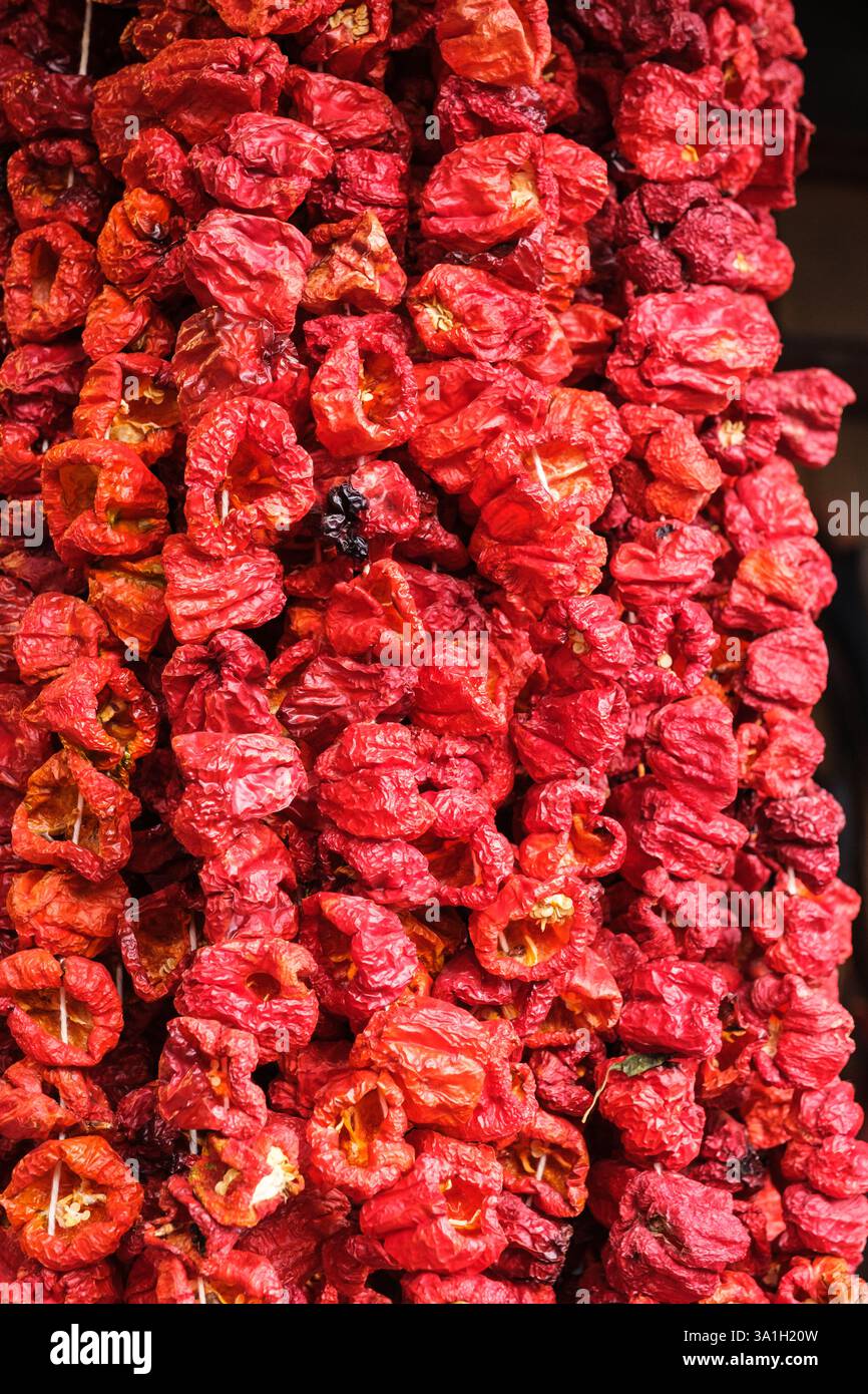Gaziantep, Turquie, Turkiye. Poivrons séchés. Banque D'Images