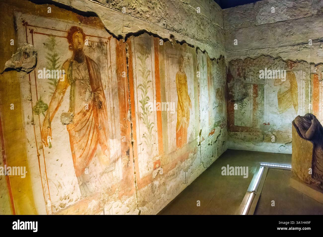 Gaziantep, Turquie, Turkiye. Musée de la mosaïque de Zeugma, salle avec fresques romaines. Villa Euphrate, IIe-IIIe siècle. Banque D'Images