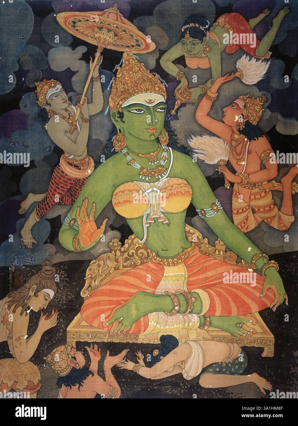 Hindouisme, art hindou, art de l'académie himalayenne, religion, spiritualité, artiste S. Rajam, shakti, devi, durga, culte, devas, dévots Banque D'Images