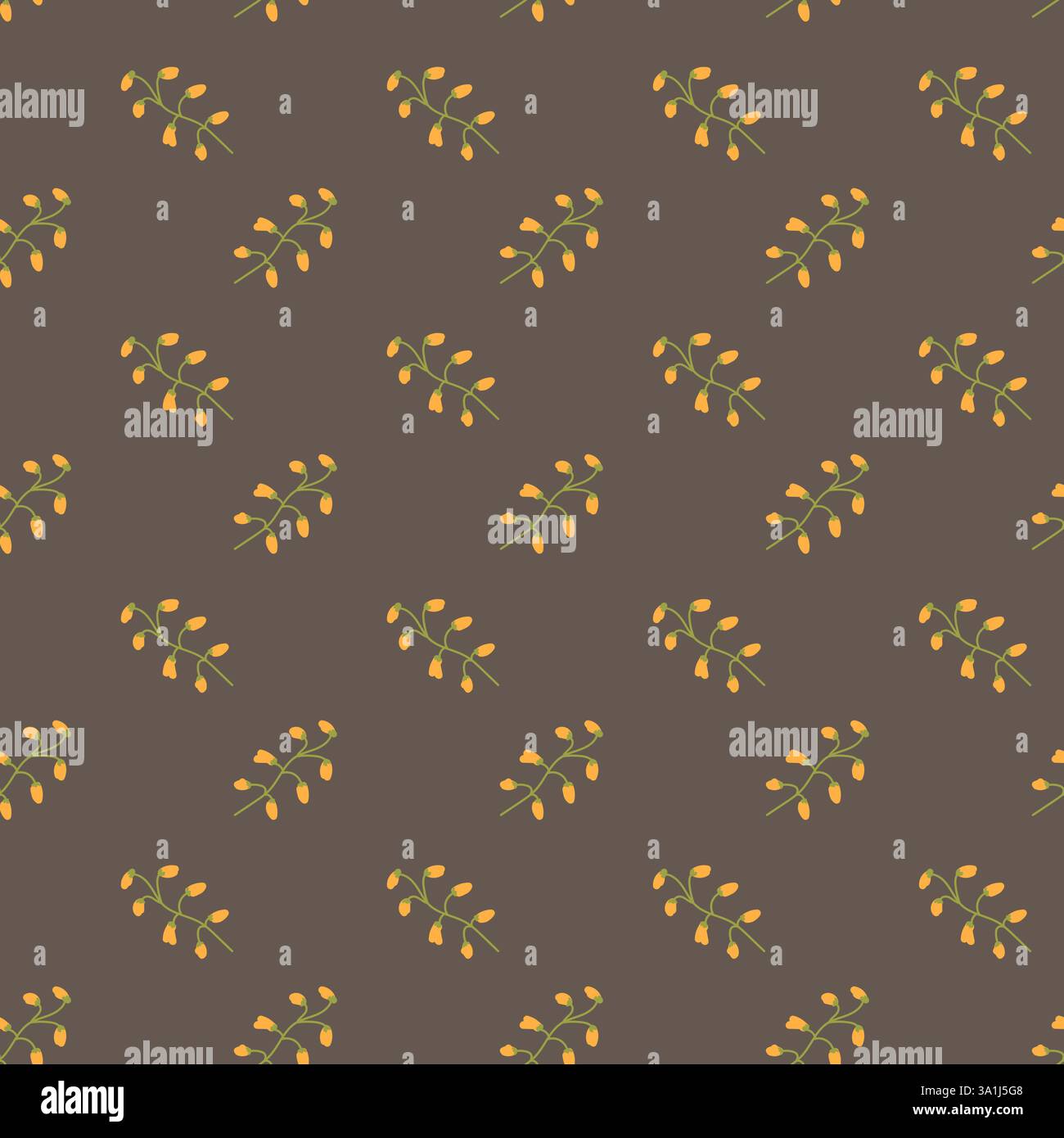 Modèle sans couture de fleurs jaunes et oranges sur fond marron. Illustration de Vecteur