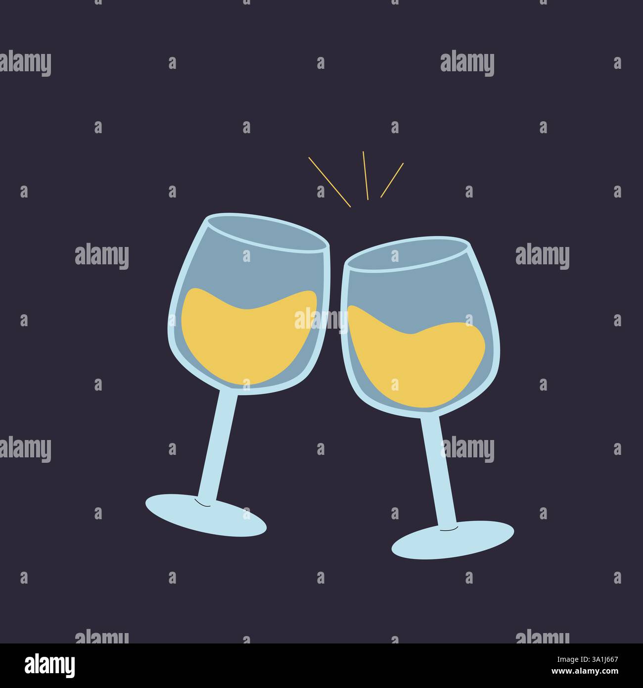 Illustration vectorielle dessinée à la main de paires de verres avec champagne. Conception plate. Illustration de Vecteur