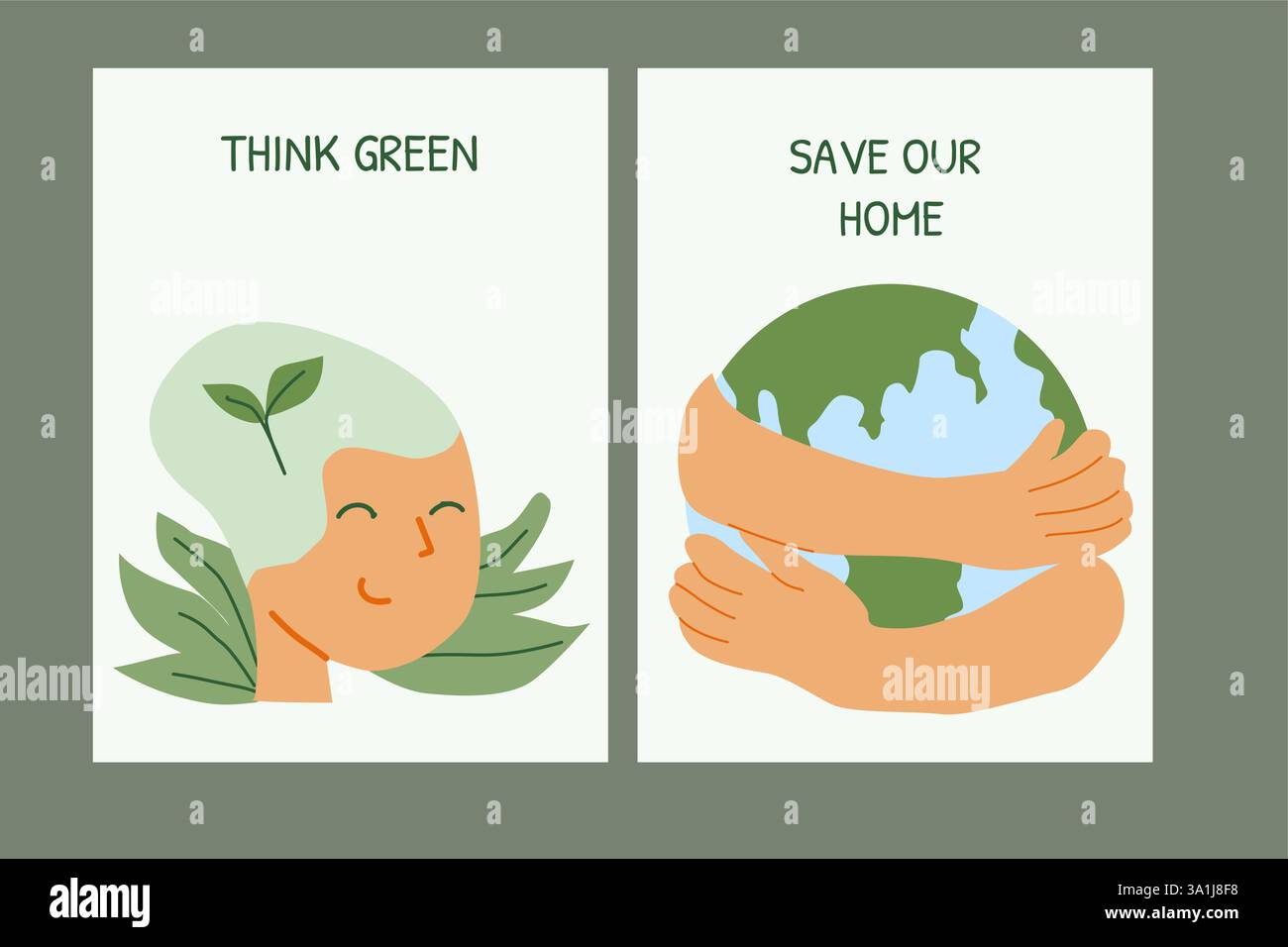 Valeurs respectueuses de l'environnement : promouvoir la sensibilisation à l'environnement pour un avenir durable. Ensemble de posters ECO - design plat. Illustration de Vecteur