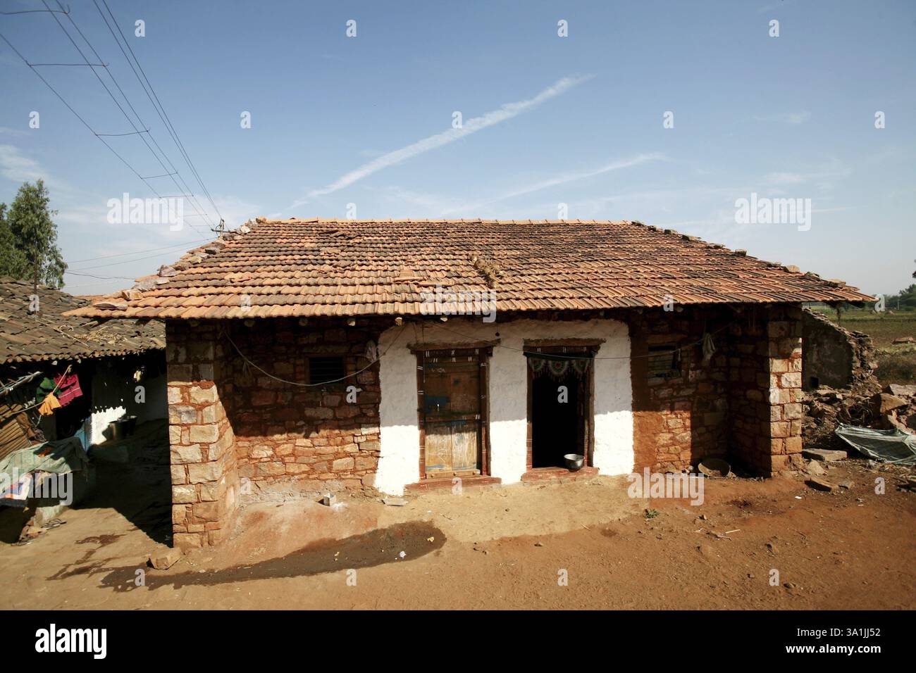 Une maison en pierres, village de Bassapur, Karnataka, Inde, Asie Banque D'Images