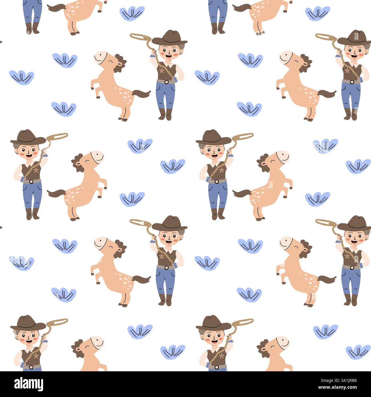 Motifs de cow-boy enfantin pour enfants avec thème occidental ludique. Illustration de Vecteur