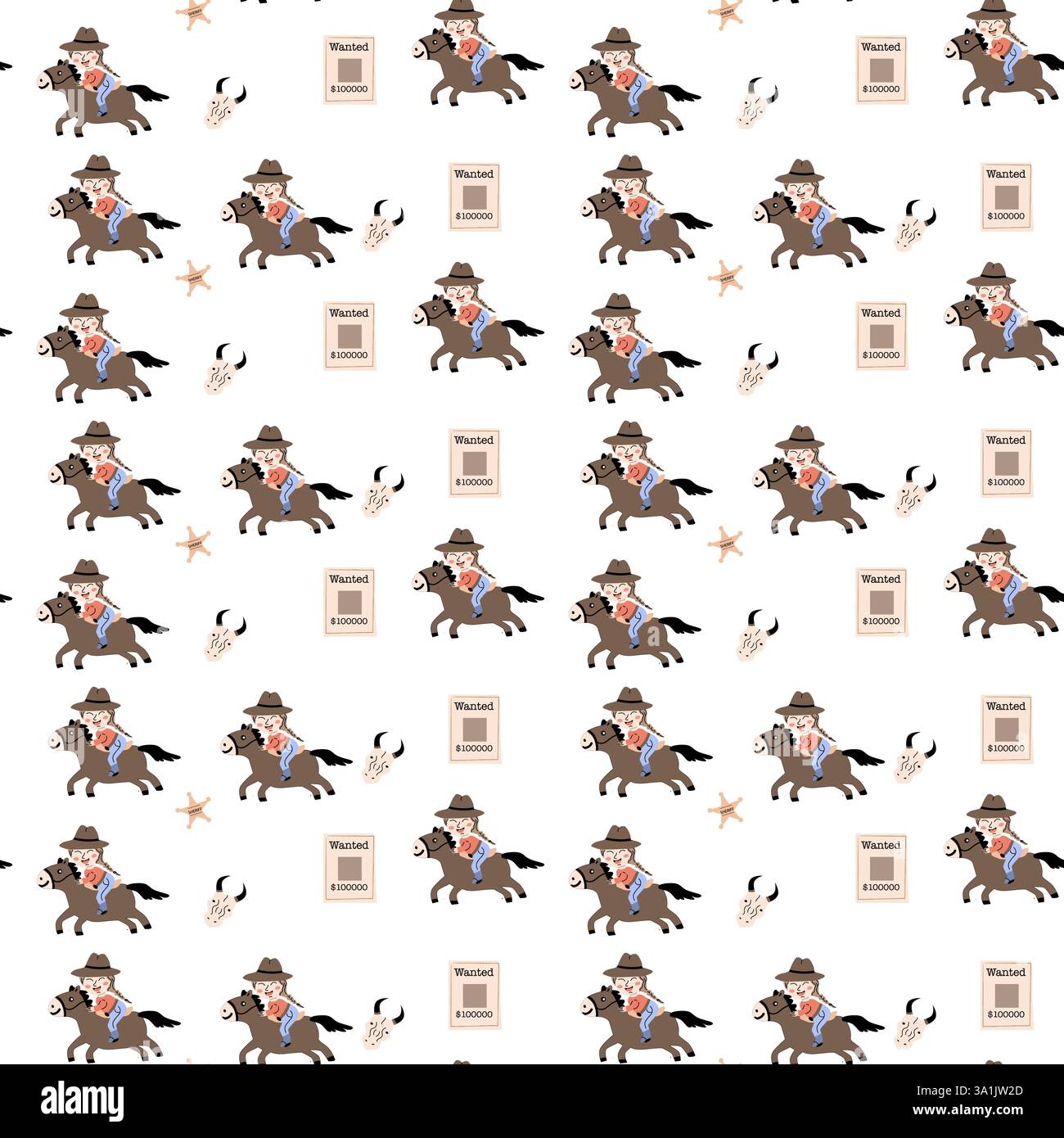 Motif cow-boy amusant pour la décoration et l'artisanat des enfants. Illustration de Vecteur