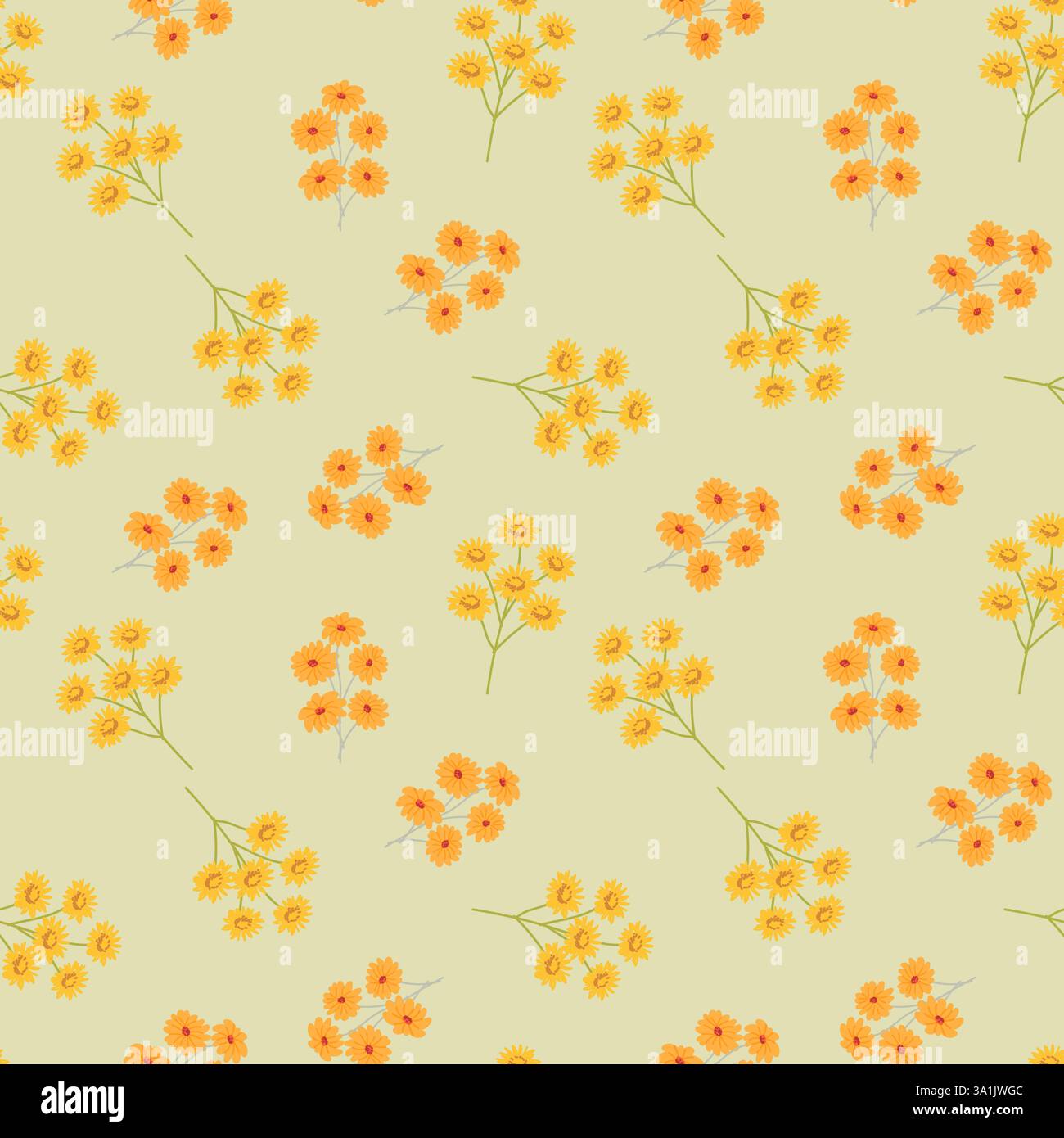 Motif floral jaune et orange vif sur fond vert clair. Illustration de Vecteur Motif floral jaune et orange vif sur fond vert clair. Illustration de Vecteur