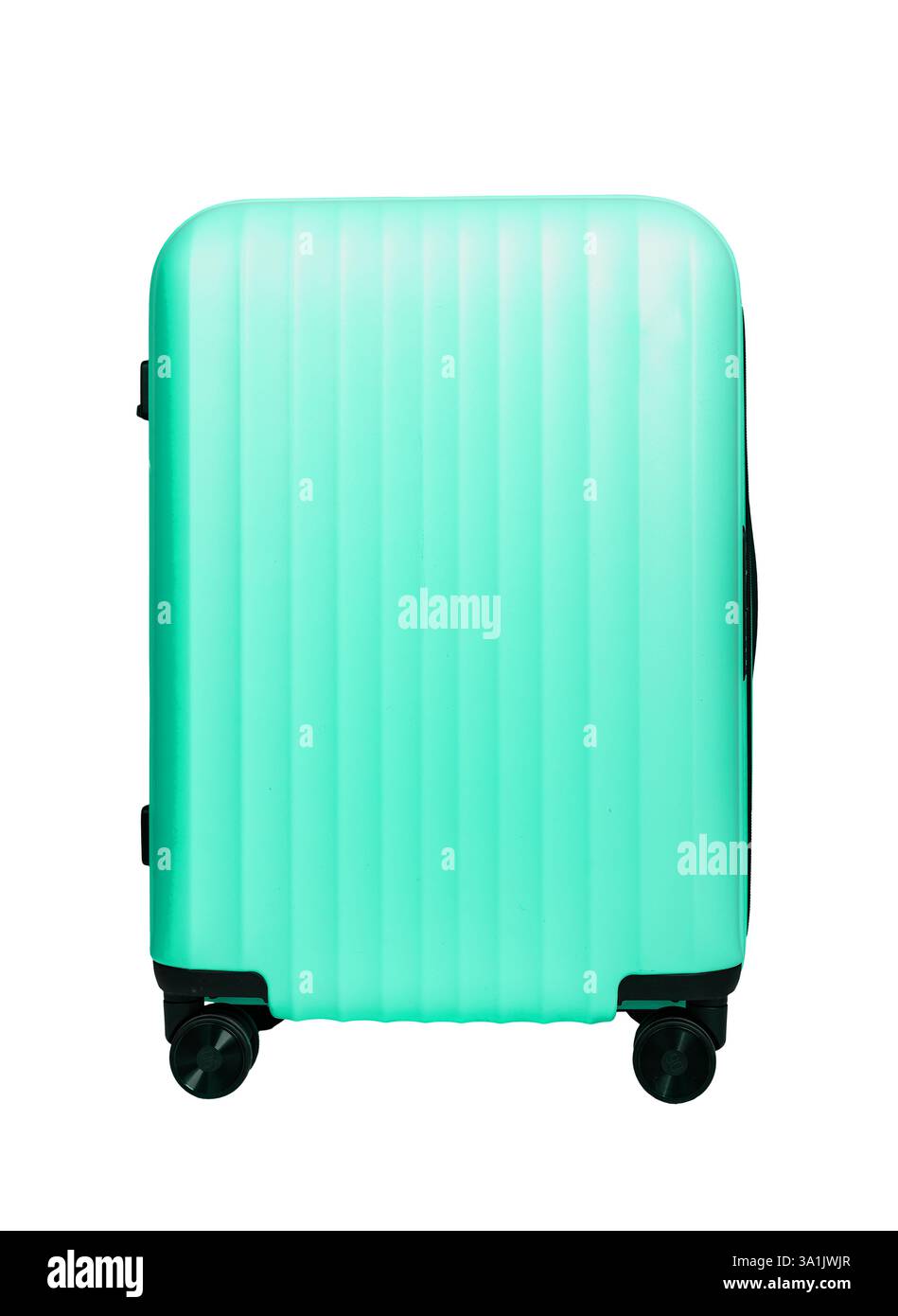 Valise rigide vert menthe avec design nervuré et roues, parfaite pour les voyages, les vacances et les voyages d'affaires. Bagages élégants pour l'aéroport et le vol Banque D'Images