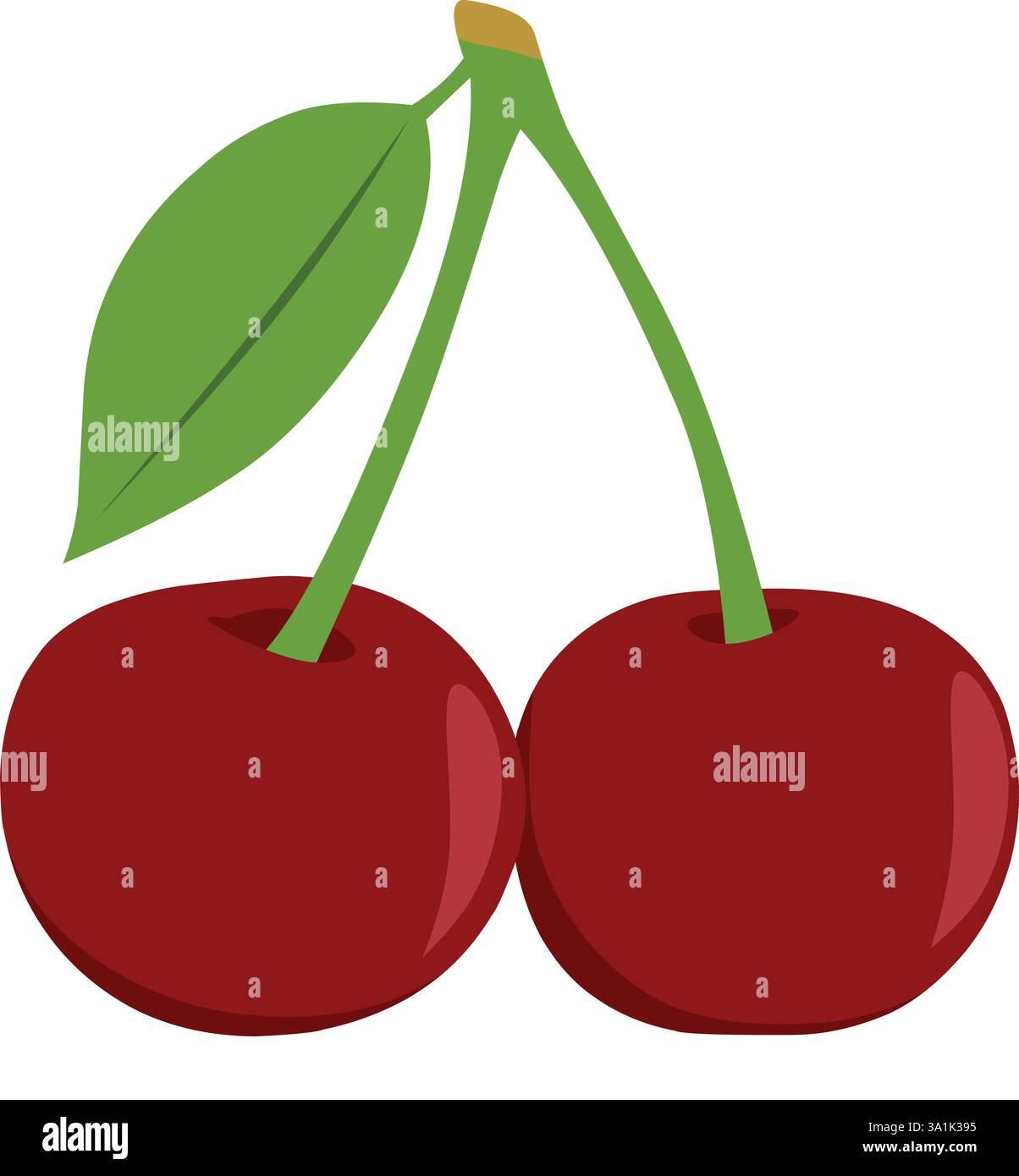 Deux cerises rouges avec une feuille Illustration de Vecteur