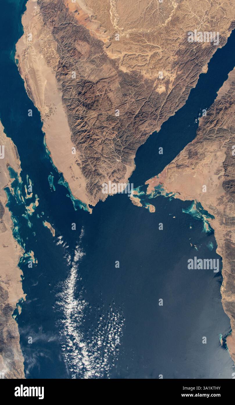 Aérien de la mer Rouge, de la péninsule du Sinaï, du golfe de Suez et du golfe d'Aqaba Banque D'Images