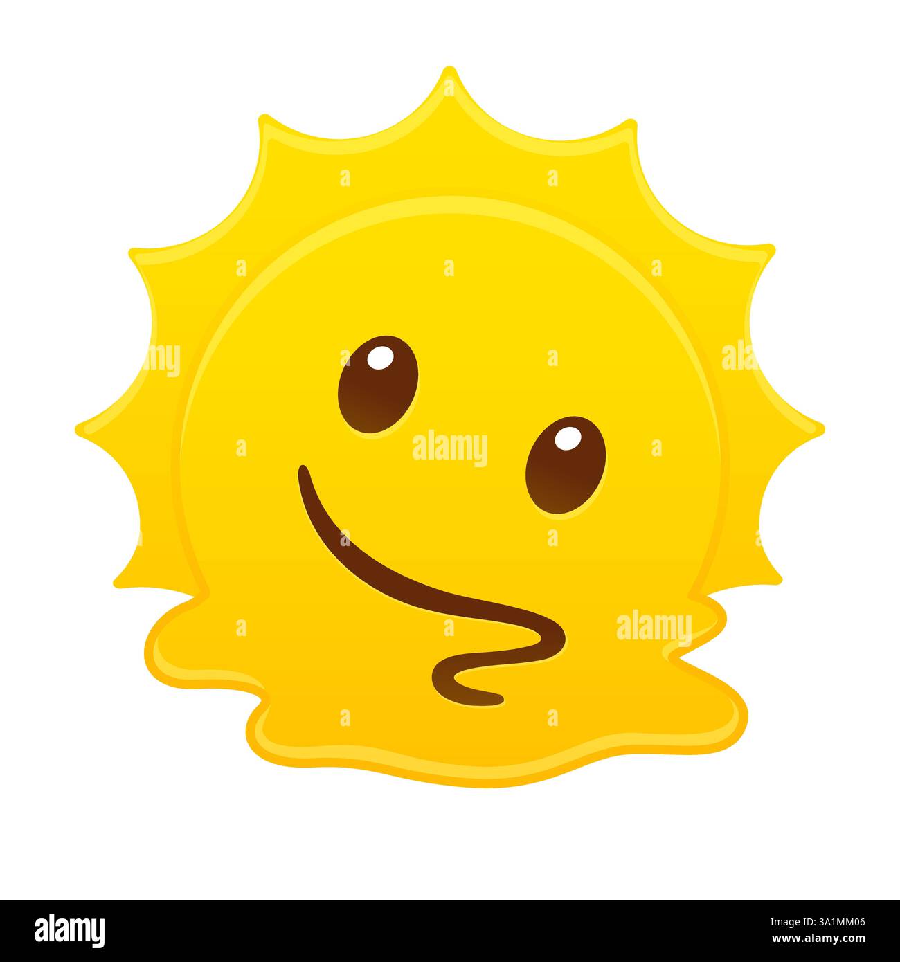 Cartoon Sun fondant dans une flaque, chaleur estivale extrême. Illustration clip art vectorielle mignonne. Illustration de Vecteur