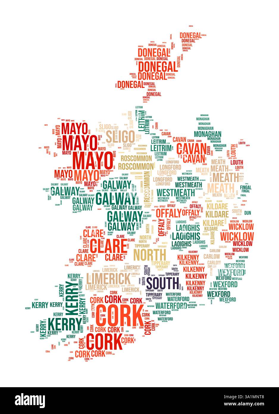 Irlande Word Cloud. Forme du pays avec division de région. Image de style typographique Irlande. Nuages de balises de noms de région. Illustration vectorielle. Illustration de Vecteur