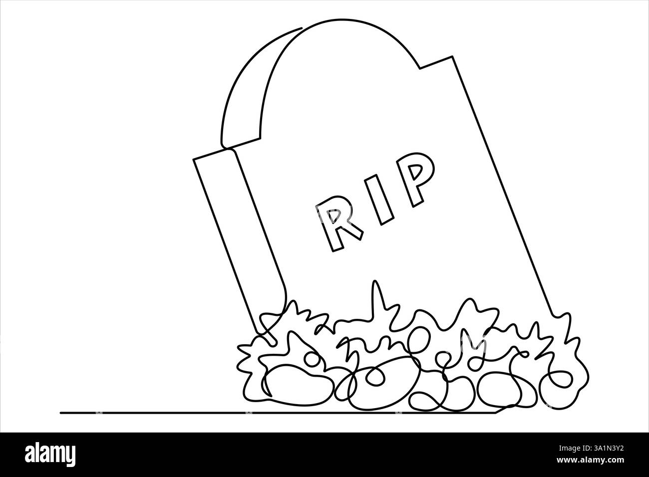 Gravestone R.I.P dessin d'art continu d'une ligne d'Halloween, tombe, cimetière, mort, jour du souvenir Illustration de Vecteur