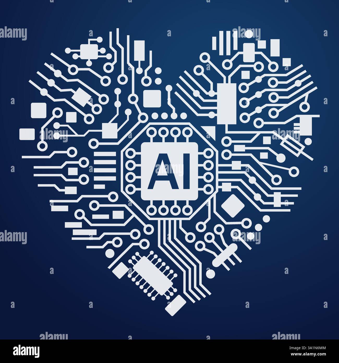 Coeur d'intelligence artificielle. Conception d'apprentissage automatique. Technologie numérique IA Illustration de Vecteur