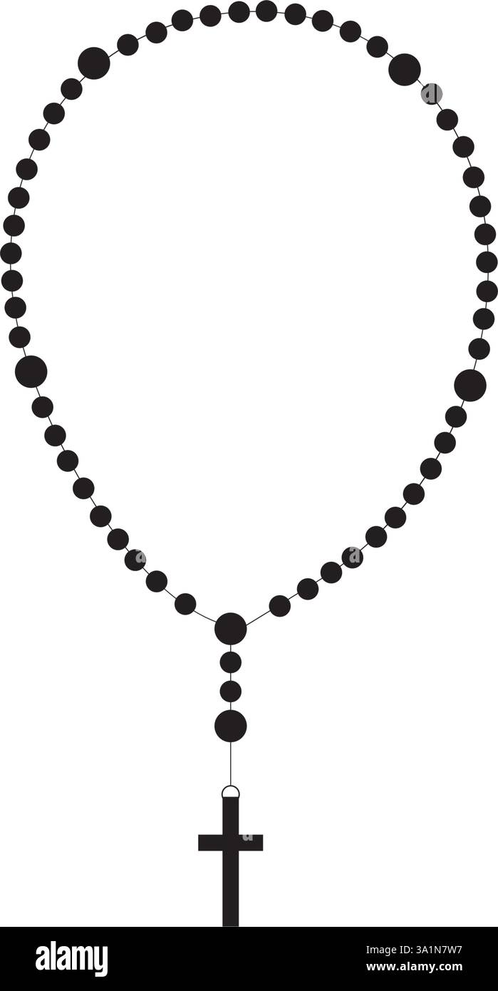 Silhouette de perles Rosary.Bijoux de prière pour la méditation.Chapelet catholique avec croix.Symbole de religion.Illustration vectorielle isolée Illustration de Vecteur