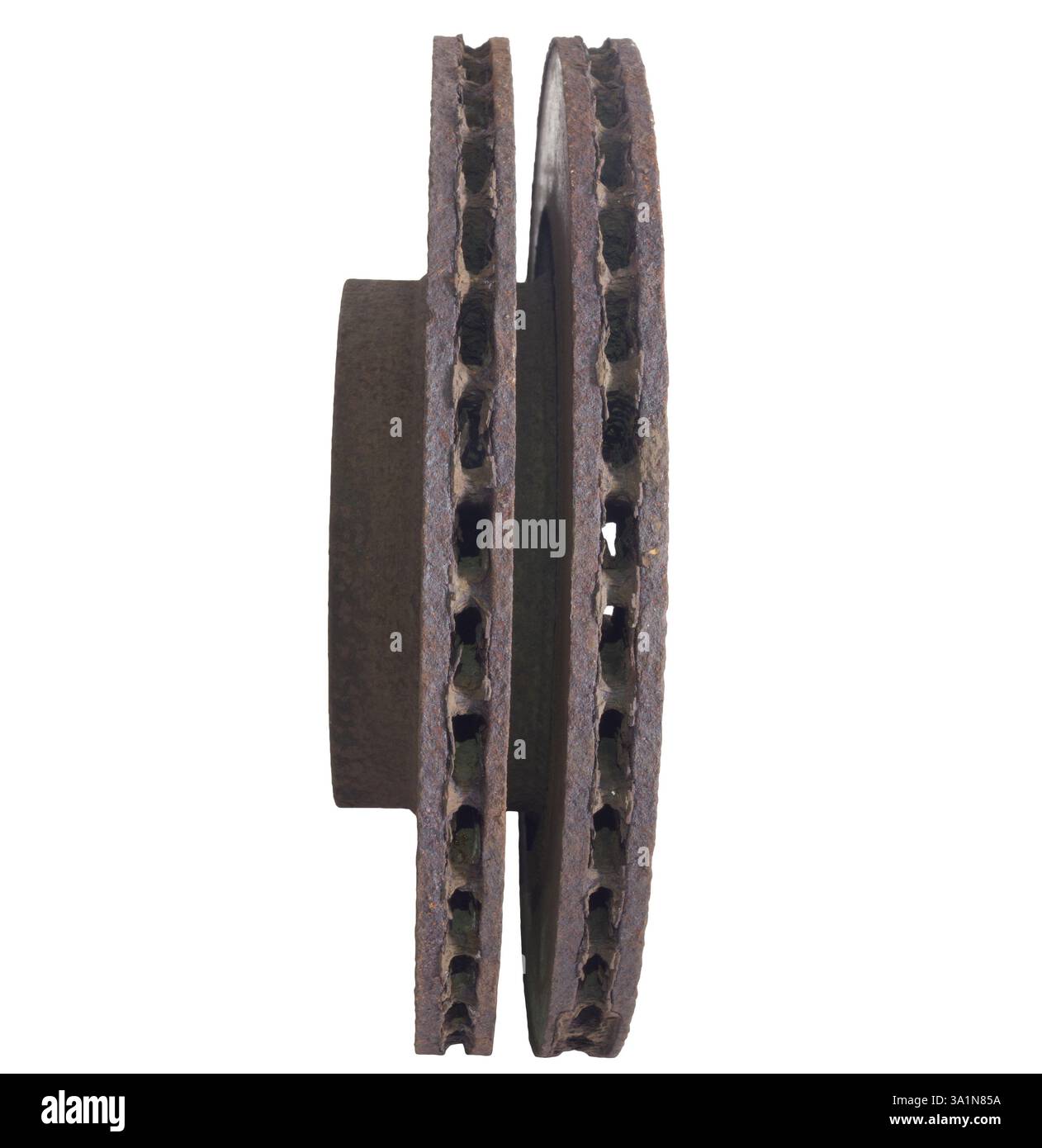 disques de frein. paire de pièces remplaçables d'un système de freinage de véhicule automobile. isolé sur fond blanc Banque D'Images