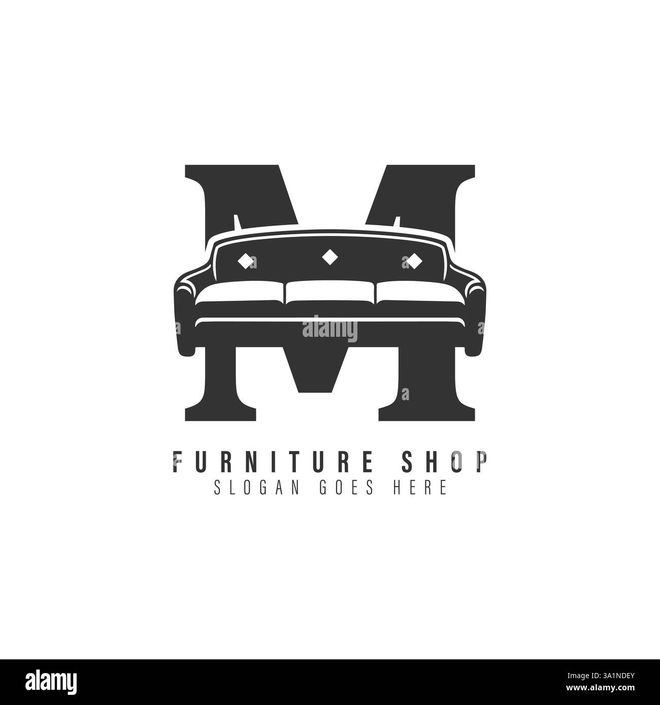 Logo de canapé lettre M. Alphabet M icône mobilier Illustration de Vecteur