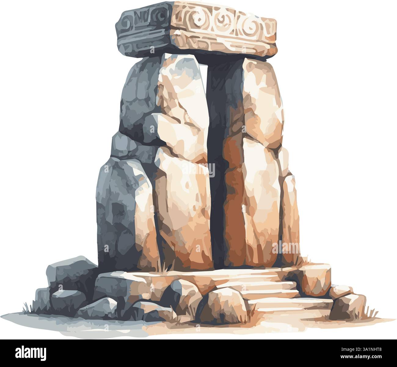 Aquarelle illustration vectorielle d'un ancien monument rocheux Illustration de Vecteur