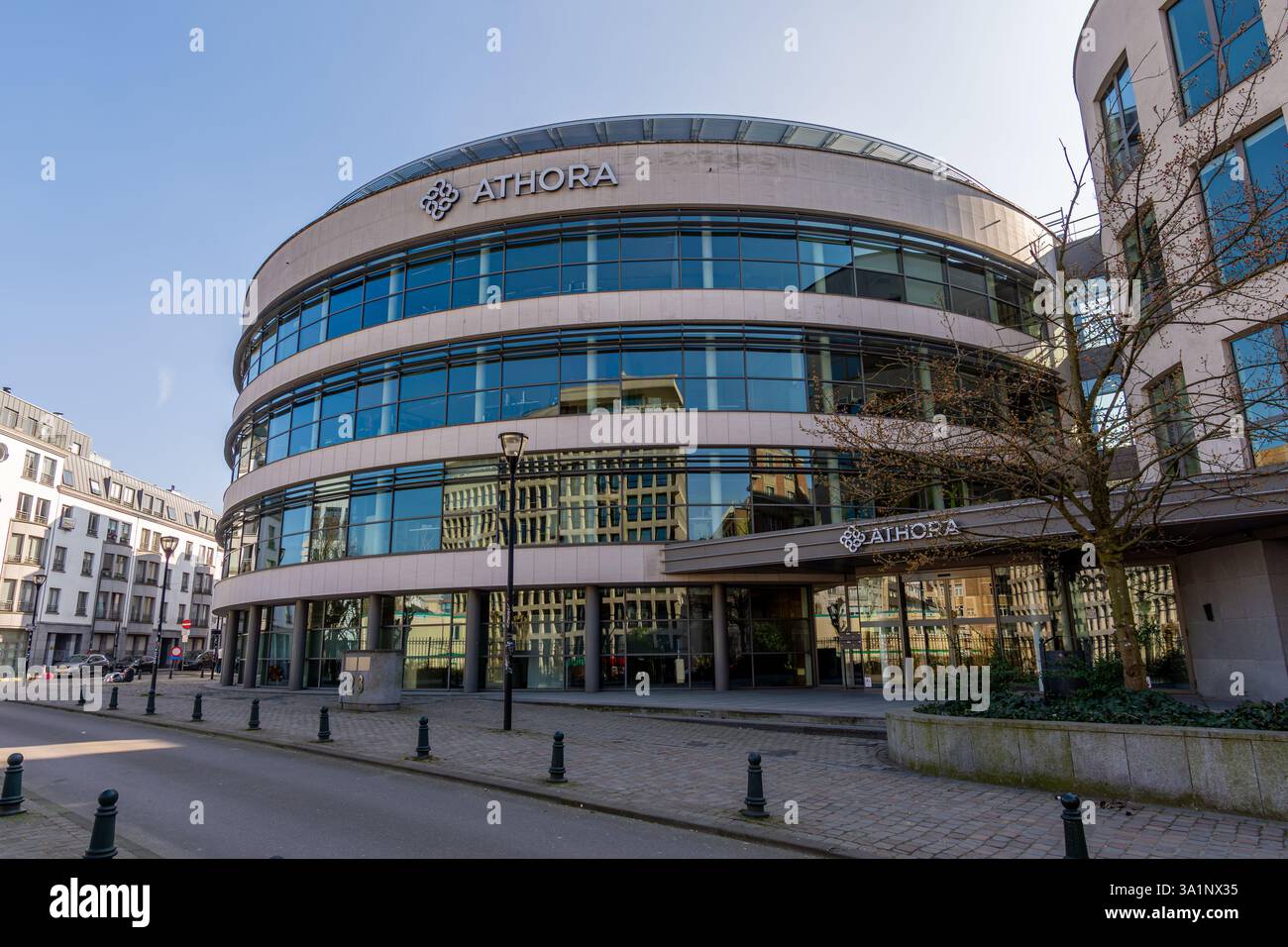 Vue extérieure du siège d’Athora Belgium, anciennement Generali Belgium, une compagnie d’assurance belge spécialisée dans l’épargne et les pensions Banque D'Images