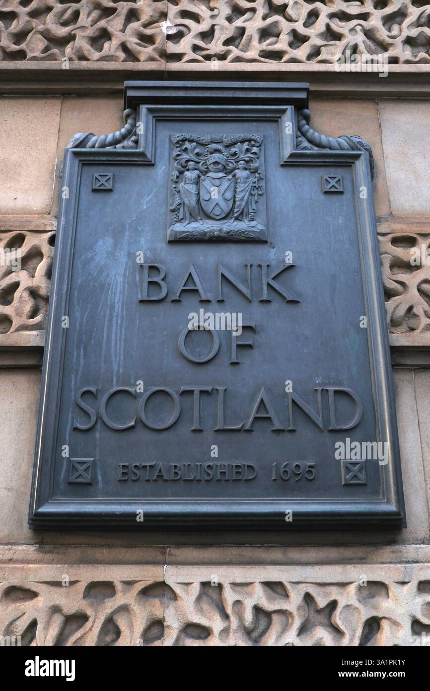 Panneau de nom de la Banque d'Écosse sur le bâtiment du siège social Édimbourg Écosse Banque D'Images