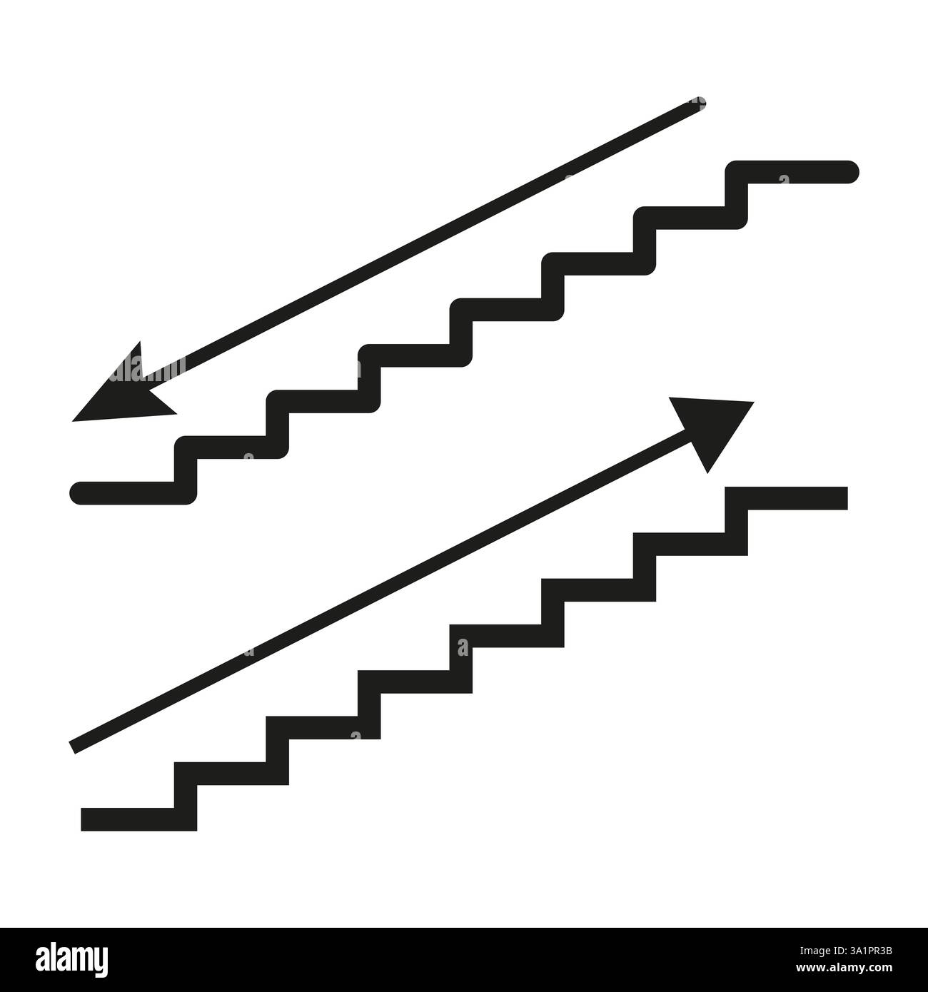 Icône de progression de l'escalier. Symbole de flèche directionnelle. Concept de croissance et de déclin. Vecteur de défi commercial. Illustration de Vecteur