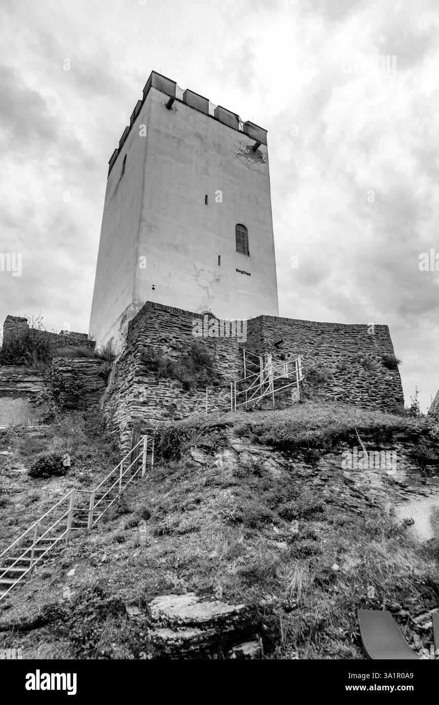 Le château de Sterrenberg possède un donjon formidable et des murs de bouclier impressionnants au-dessus du Rhin Banque D'Images Le château de Sterrenberg possède un donjon formidable et des murs de bouclier impressionnants au-dessus du Rhin Banque D'Images