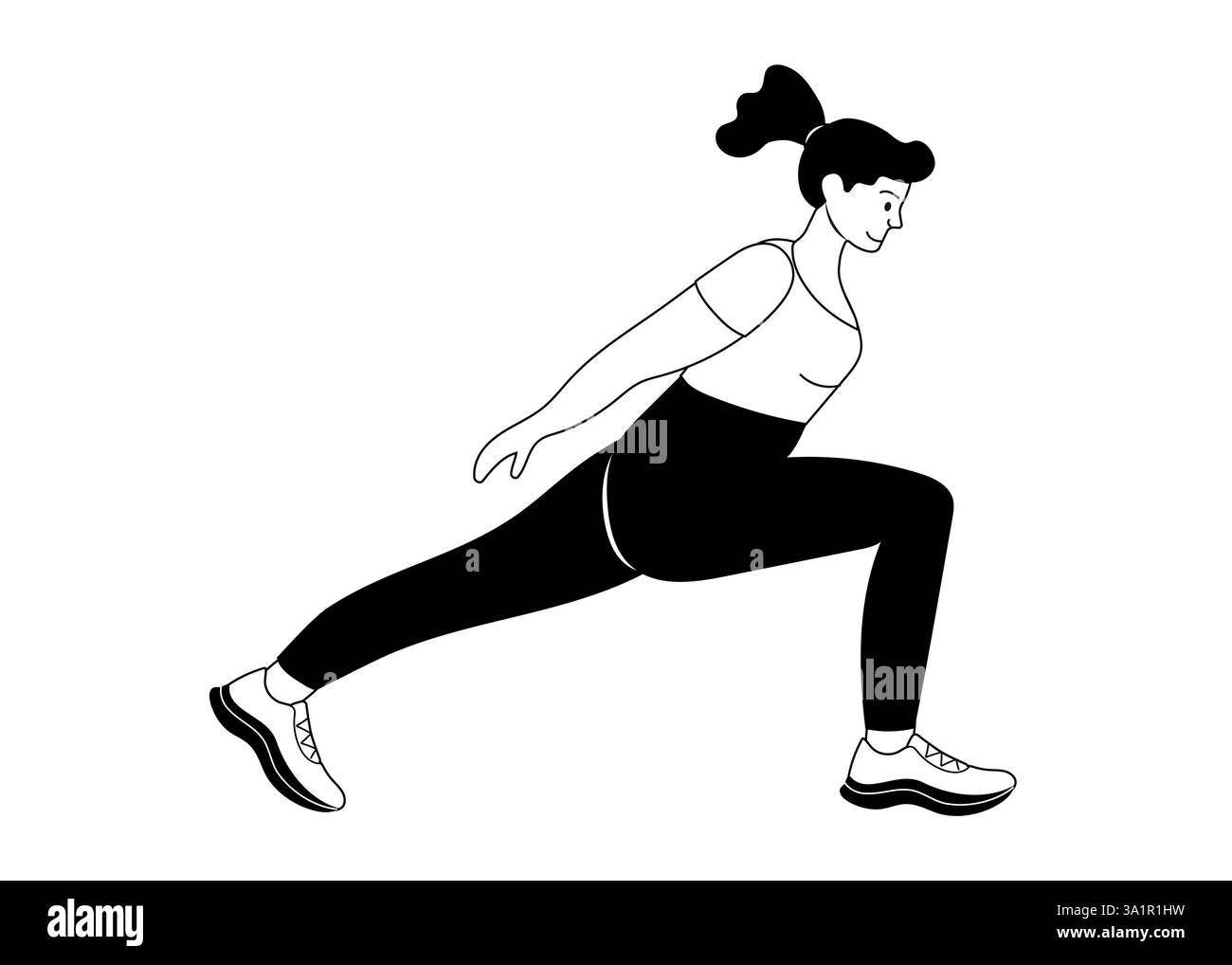 Femme fendue exerçant dans des vêtements athlétiques sur un fond Uni Illustration de Vecteur