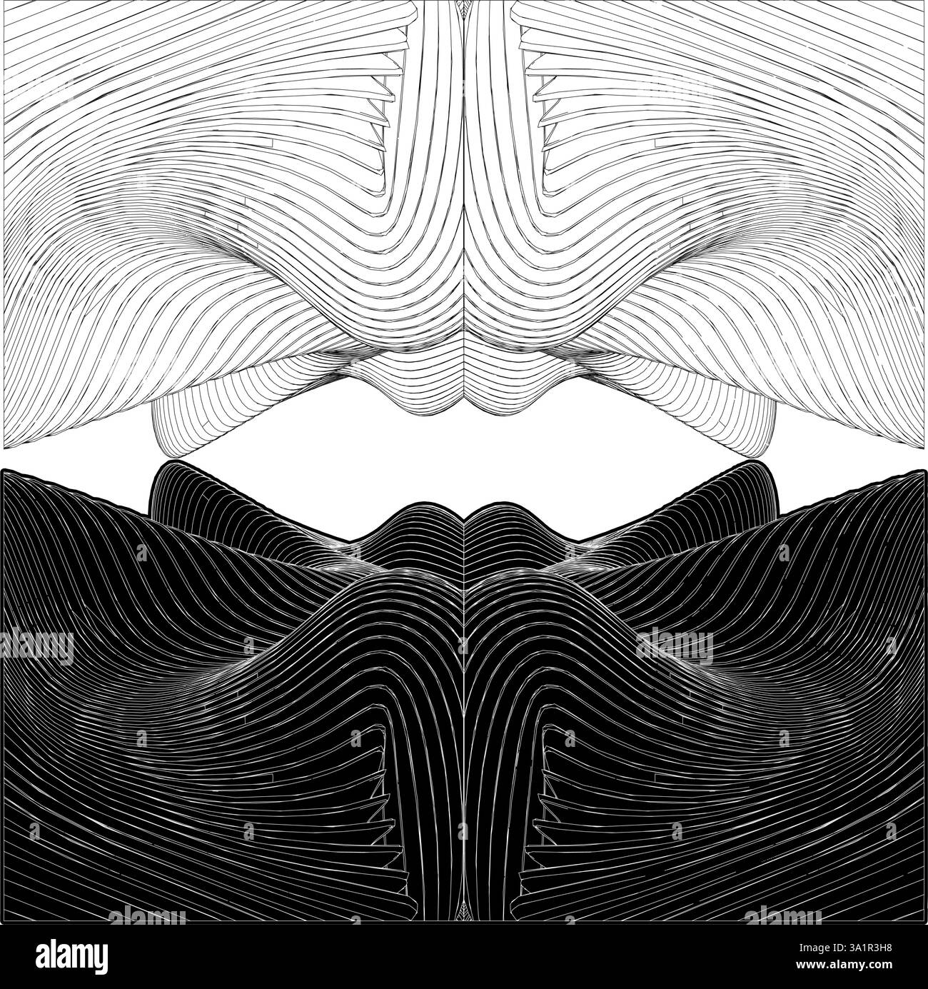 Vecteur de structure de construction ondulée de courbe abstraite. Illustration en noir et blanc de la construction architecturale isolée sur fond blanc. Illustration de Vecteur