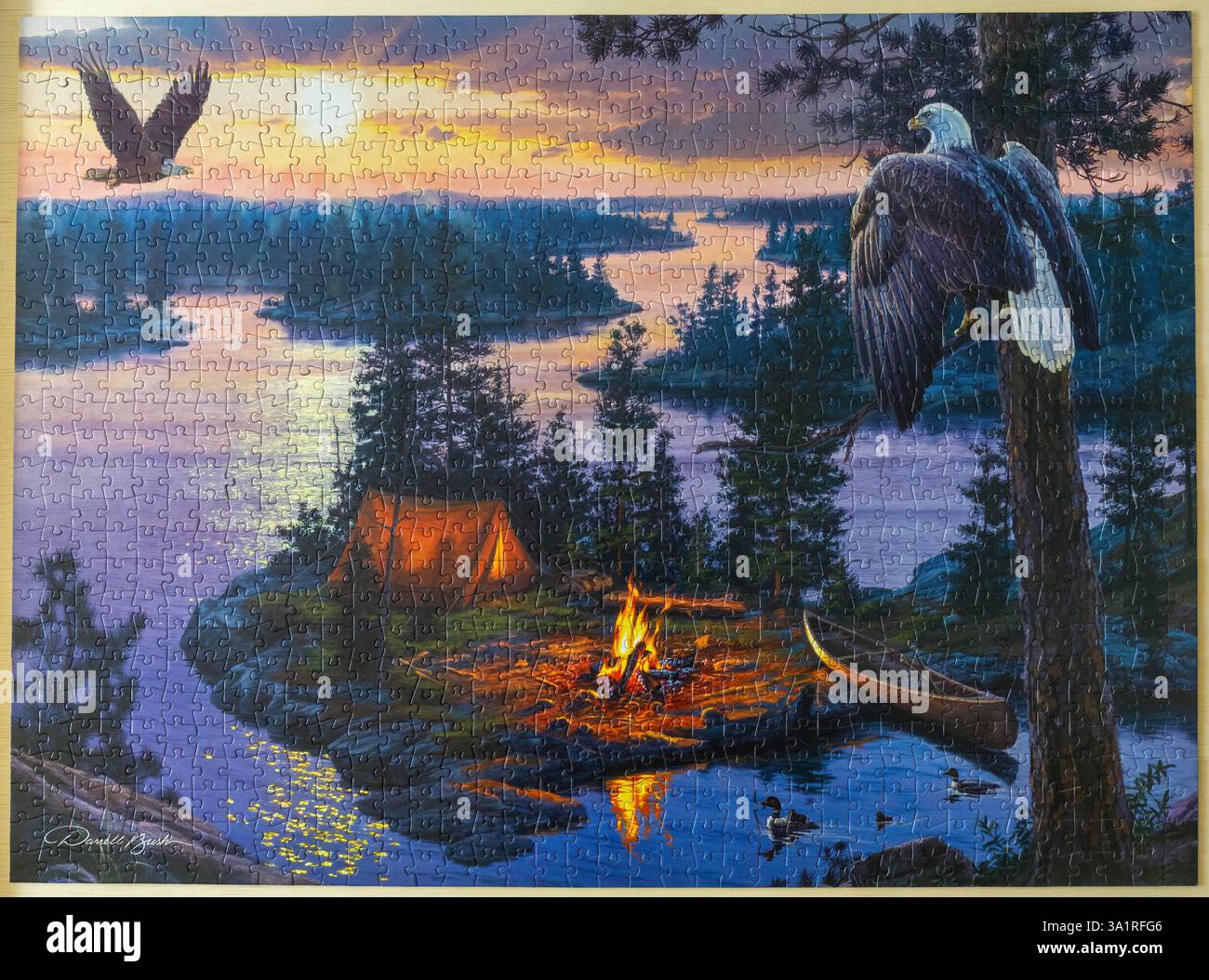 Un puzzle complet de 1000 pcs de Watchman de Dawn's Watchman par Buffalo Games. Banque D'Images