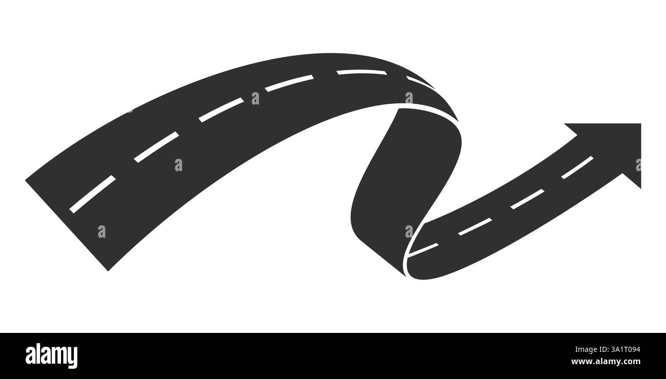 Plat simple 3D abstrait asphalte route ou chemin sinueux flèche illustration vectorielle élément Illustration de Vecteur