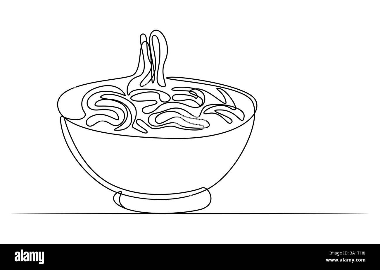 Fourchette avec une plaque de nouilles dans un dessin au trait continu, Illustration de Vecteur