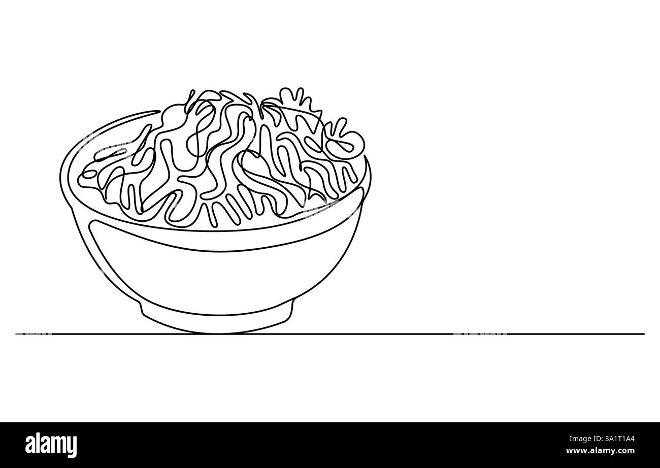 Fourchette avec une plaque de nouilles dans un dessin au trait continu, Illustration de Vecteur