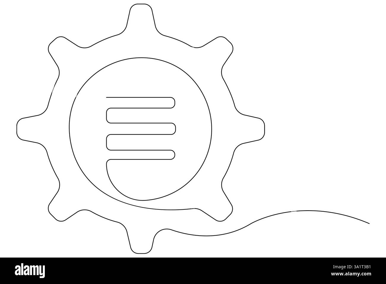 Technologie de symbole de roue d'engrenages de machine, dessin continu d'une ligne d'illustration vectorielle de contour d'engrenages mobiles Illustration de Vecteur