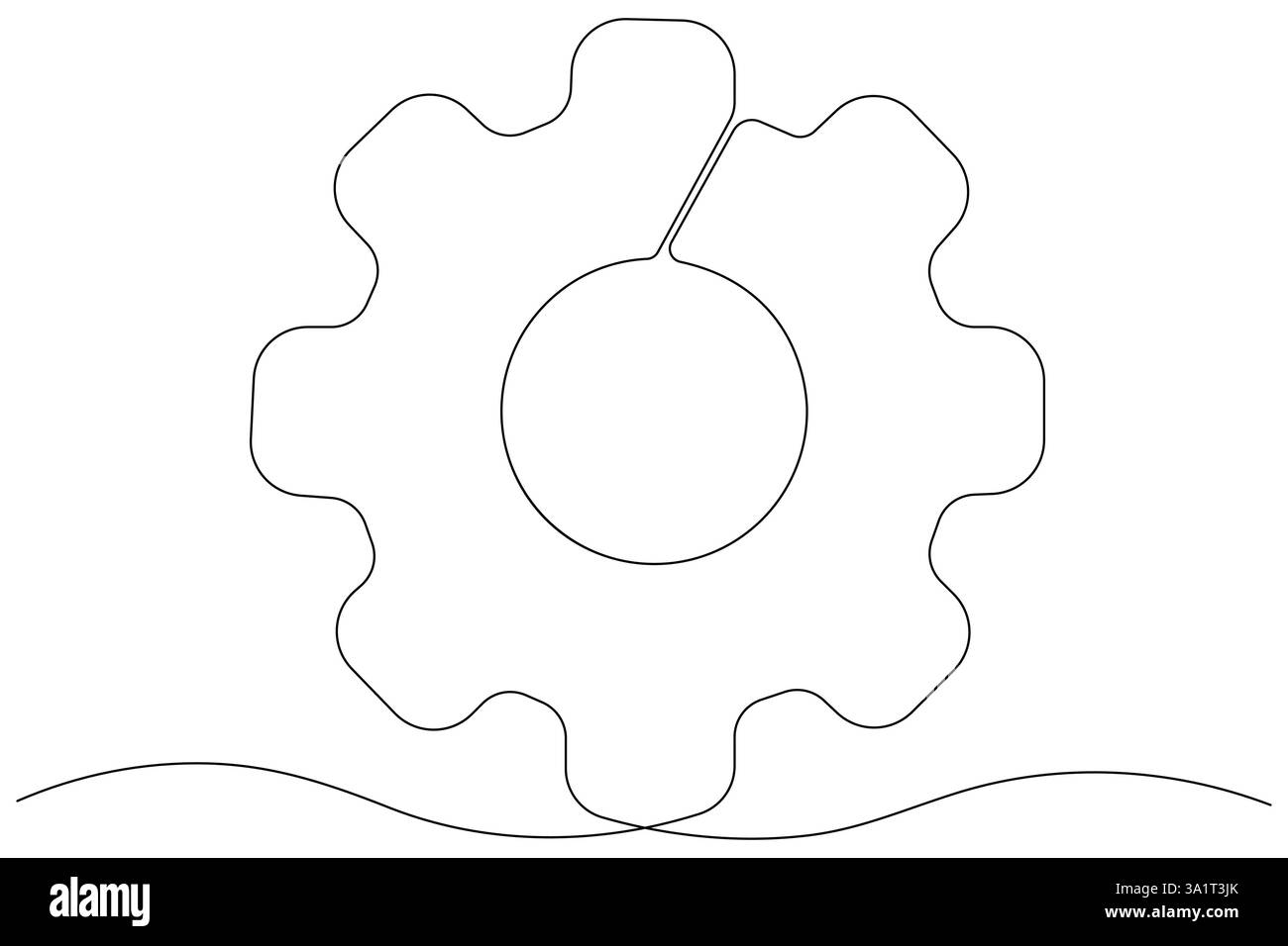 Technologie de symbole de roue d'engrenages de machine, dessin continu d'une ligne d'illustration vectorielle de contour d'engrenages mobiles Illustration de Vecteur