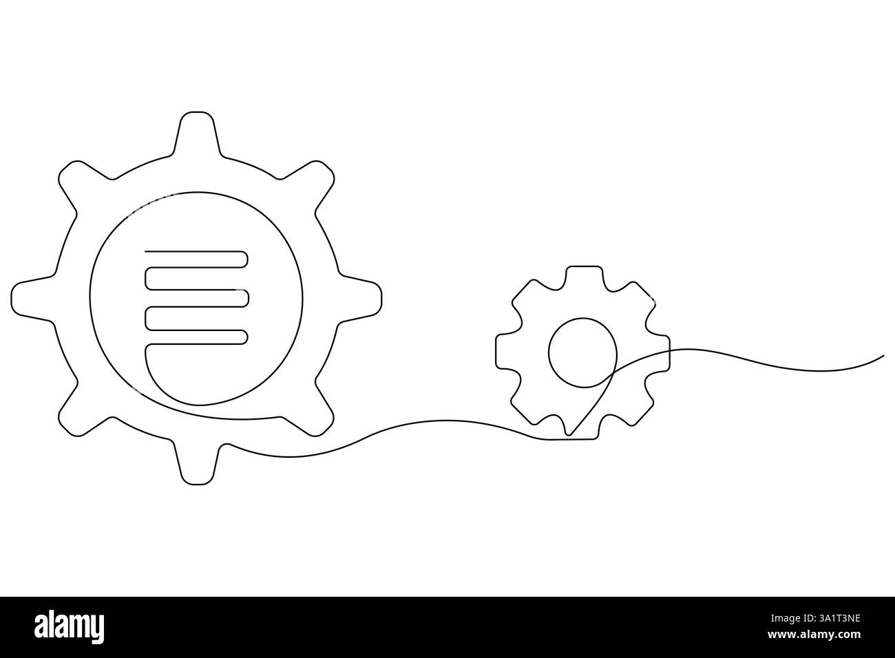 Technologie de symbole de roue d'engrenages de machine, dessin continu d'une ligne d'illustration vectorielle de contour d'engrenages mobiles Illustration de Vecteur