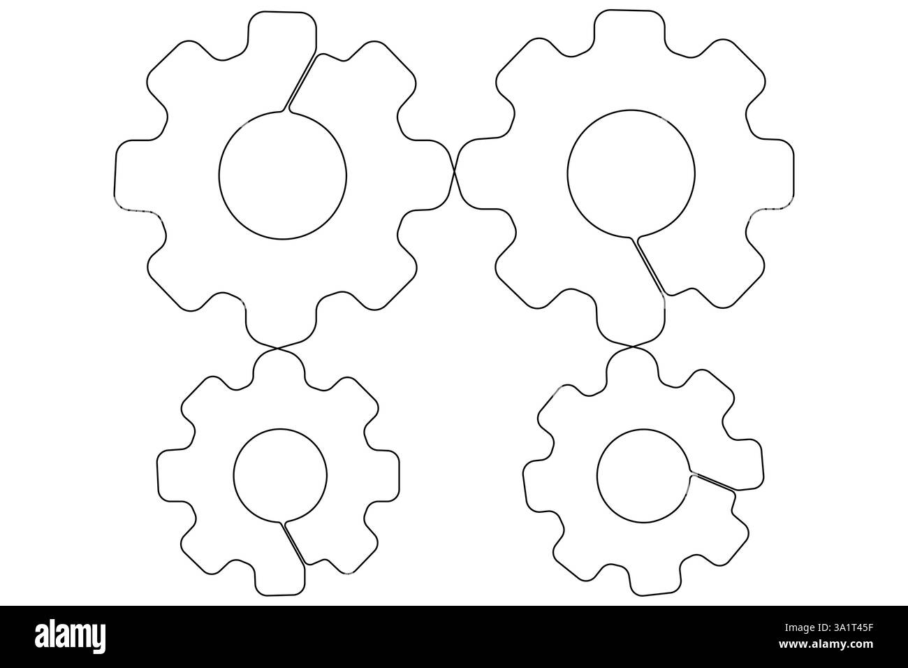 Technologie de symbole de roue d'engrenages de machine, dessin continu d'une ligne d'illustration vectorielle de contour d'engrenages mobiles Illustration de Vecteur