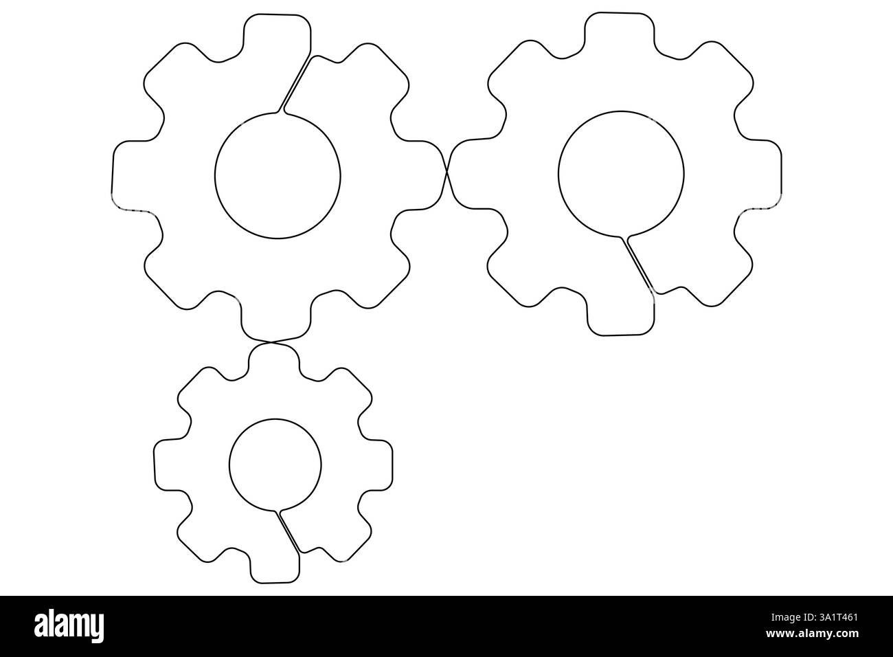 Technologie de symbole de roue d'engrenages de machine, dessin continu d'une ligne d'illustration vectorielle de contour d'engrenages mobiles Illustration de Vecteur