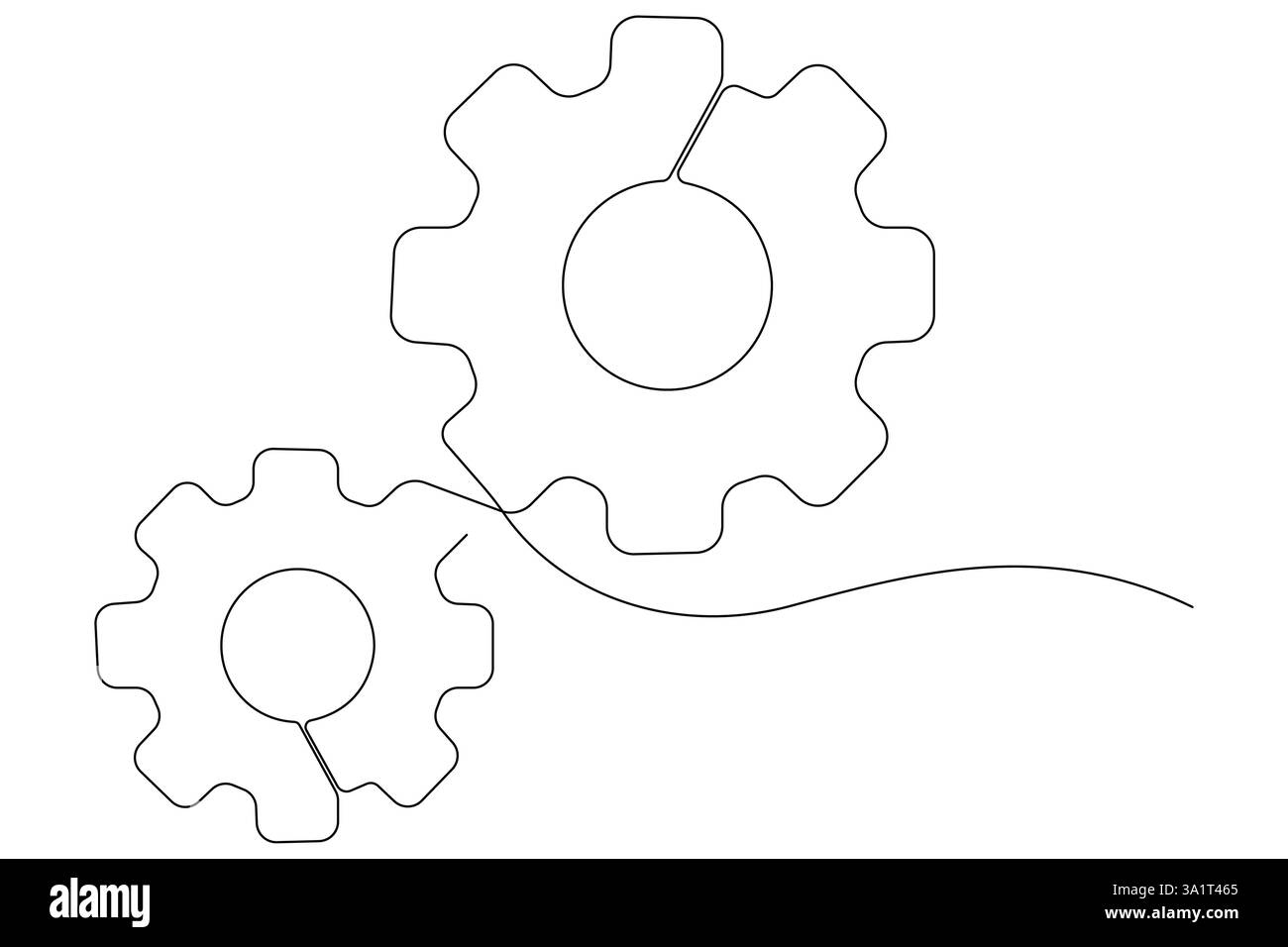 Technologie de symbole de roue d'engrenages de machine, dessin continu d'une ligne d'illustration vectorielle de contour d'engrenages mobiles Illustration de Vecteur