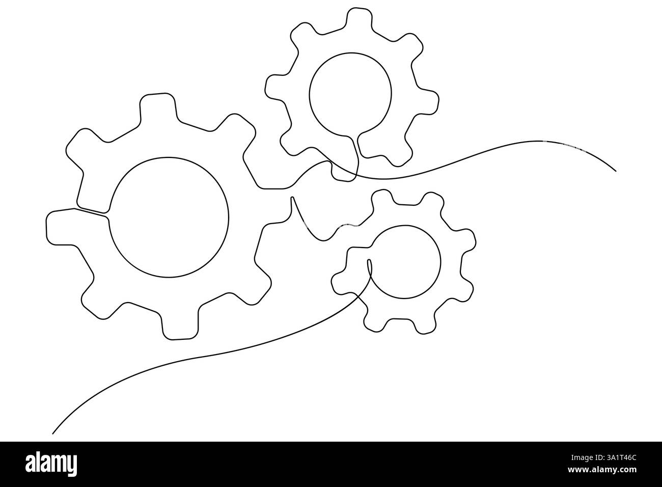 Technologie de symbole de roue d'engrenages de machine, dessin continu d'une ligne d'illustration vectorielle de contour d'engrenages mobiles Illustration de Vecteur