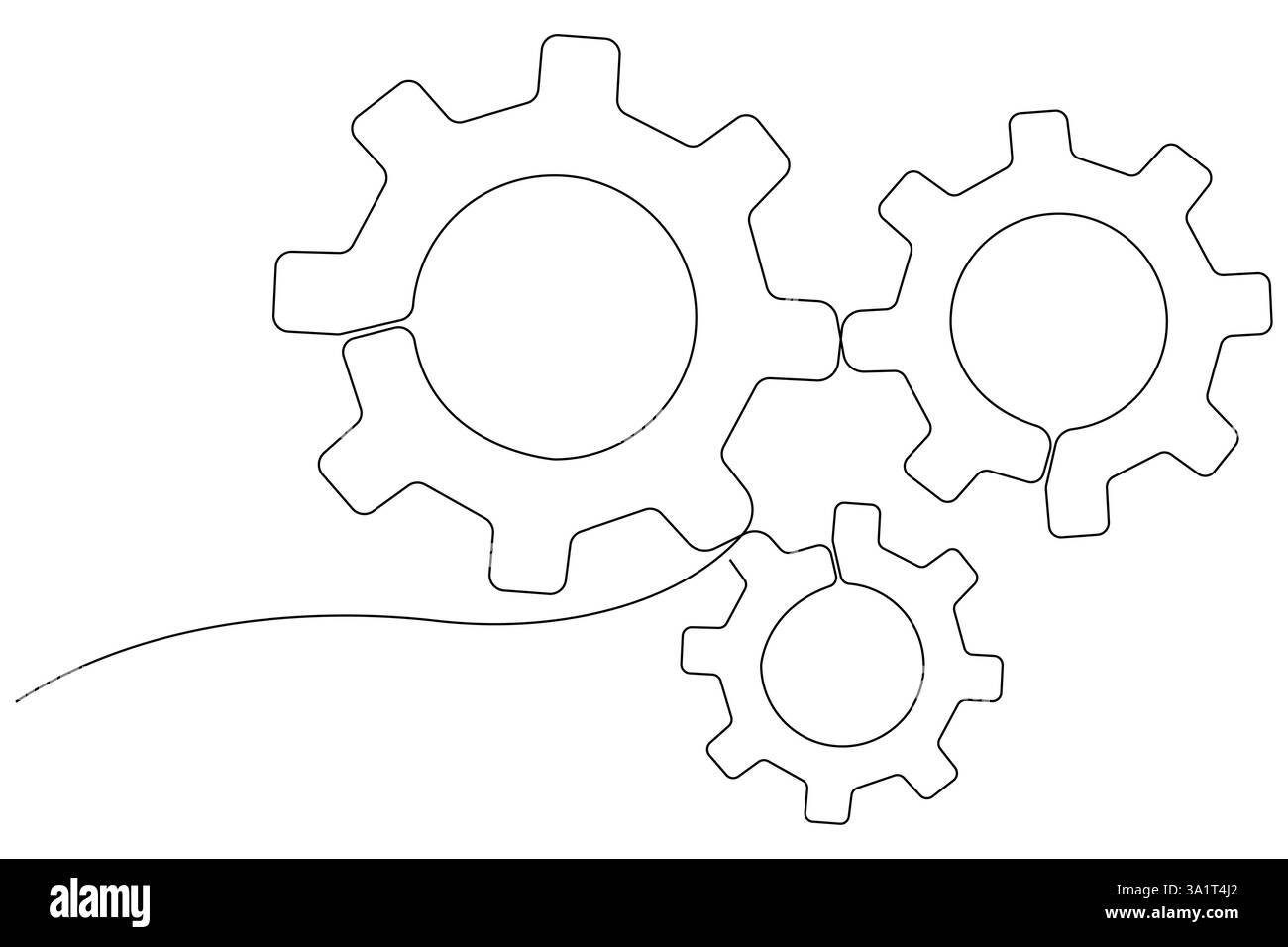 Technologie de symbole de roue d'engrenages de machine, dessin continu d'une ligne d'illustration vectorielle de contour d'engrenages mobiles Illustration de Vecteur