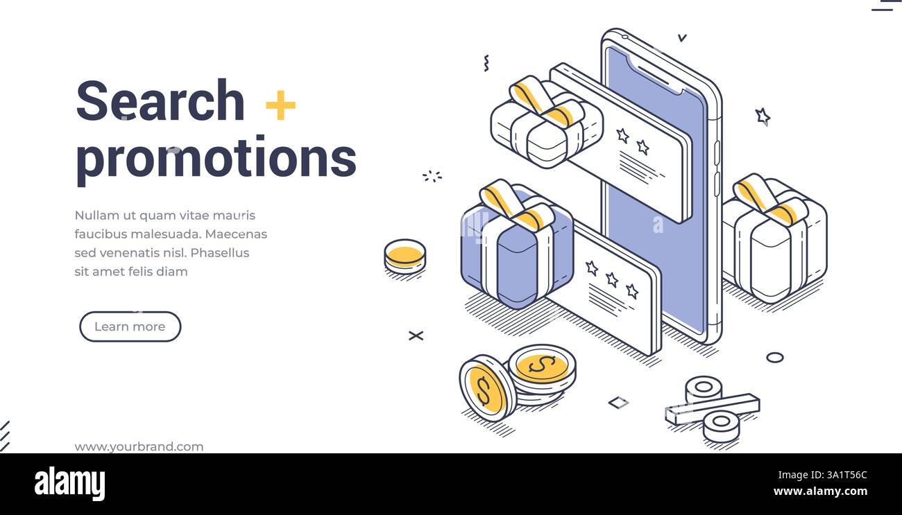 Modèle de bannière Web promotionnelle dispose d'un design isométrique mettant en vedette un smartphone avec des boîtes cadeaux et des pièces de monnaie. Idéal pour la promotion de recherche publicitaire Illustration de Vecteur Modèle de bannière Web promotionnelle dispose d'un design isométrique mettant en vedette un smartphone avec des boîtes cadeaux et des pièces de monnaie. Idéal pour la promotion de recherche publicitaire Illustration de Vecteur