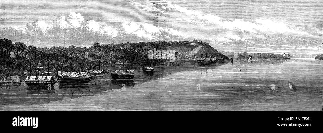 Vieux Calabar, côte ouest de l'Afrique, 1873. 'Old Calabar... est dans la baie du Biafra, près de l'île de Fernando po... la rivière Calabar, comme d'autres rivières sur cette côte, qui atteignent la mer à travers un labyrinthe de mangroves, a plusieurs embouchures et canaux différents dans son cours inférieur... le cours principal, anciennement appelé la rivière Cross quand le pays intérieur était moins connu, est navigable par des bateaux à 200 miles; mais la vieille rivière Calabar ne peut être montée que trente miles de la sea...in cette rivière est élevé que cet animal singulier, le lamantin. Tiré de "Illustrated London News", 1873. Banque D'Images