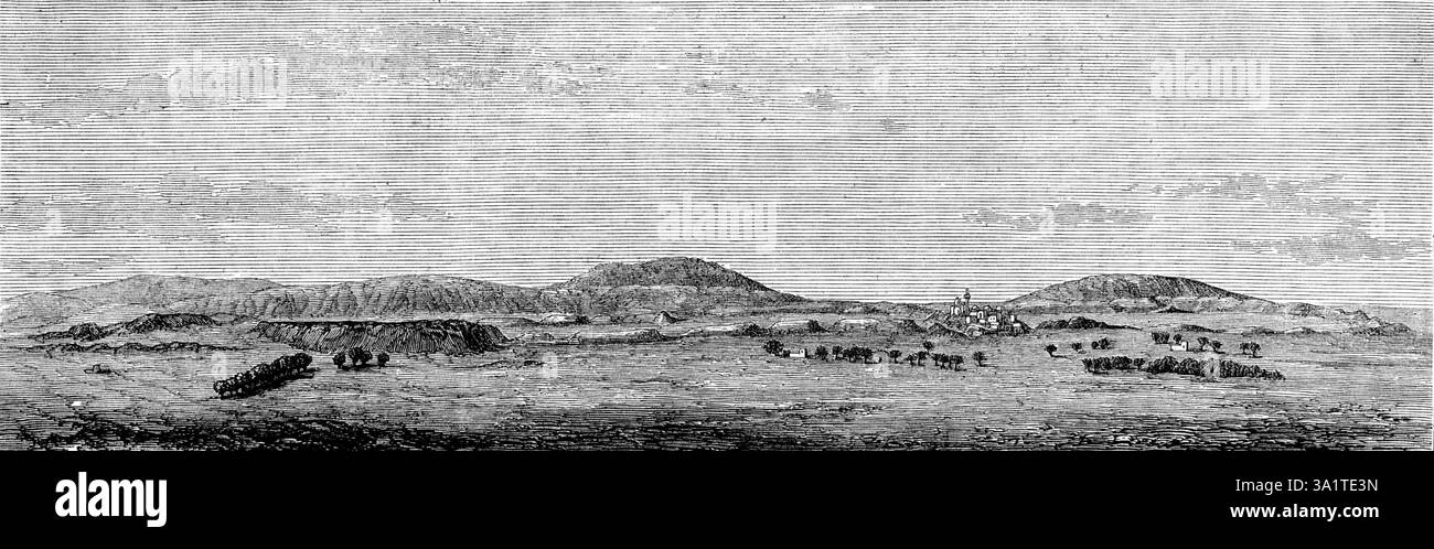 Le site de Ninive, d'après un croquis de Mr. George Smith, 1873. 'Lors d'une réunion de la Société d'archéologie biblique, le 3 décembre 1872, M.George Smith, du British Museum, a lu une description des tablettes chaldéennes nouvellement découvertes apportées de Ninive, contenant un compte rendu du déluge qui en certains points ressemble à celui du Livre de la Genèse. La date de ces tablettes est dans le règne d'Assurbanipal, roi d'Assyrie vers 668 av. j.-c., mais on pense qu'ils sont des copies de tablettes plus anciennes, que Mr. Smith placerait aussi loin que b. c. 1000... vers le début de cette année, Mr. SMI Banque D'Images