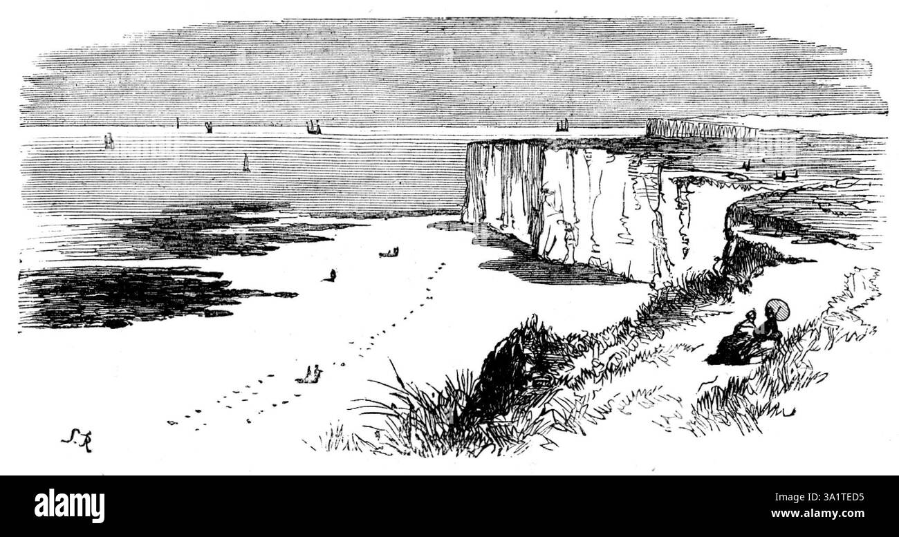 L'île de Thanet [dans le Kent] : falaises près de Margate, 1873. Thanet était en effet une île ; et son ancien nom de Tanet était dérivé du mot tente, un feu de balise, parce que c'était la coutume des Britanniques d'allumer un tel feu de balise, en cas de péril guerrier, sur la falaise de l'avant-pays du Nord. Elle mesure onze milles de long, d'est en ouest, et de sept à neuf milles de large, du nord au sud. Tiré de "Illustrated London News", 1873. Banque D'Images