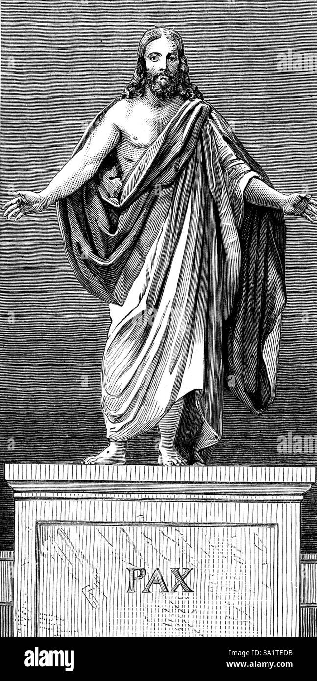 L'exposition de Vienne : tapisseries pour la décoration murale - notre Sauveur, avec les mots "Pax", "la paix", et "Peace" (latin, français et anglais), inscrits en dessous, 1873. Exemple de « très fine art-manufacture produit par une firme anglaise, messieurs Thomas Tapling et Co. Ils contribuent à l'exposition de différentes pièces de tapisserie du tissu appelé brevet Axminster, chacune tissée en une seule pièce (sans couture) par des machines. Ces tapisseries sont destinées à des pièces d'autel, des écrans ou d'autres décorations murales, et représentent le Christ et ses apôtres. Les chiffres, tirés de Banque D'Images