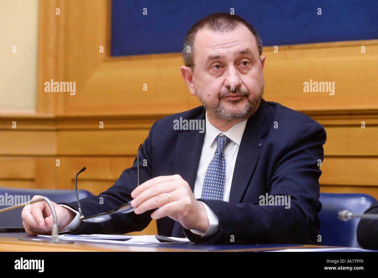 Italie, Rome, 10 mars 2025 : salle de presse de la Chambre des députés, parti Azione présente le projet de loi pour le bouclier démocratique contre l'ingérence étrangère, dans la photo Ettore Rosato photo © Stefano Carofei/Sintesi/Alamy Live News Banque D'Images