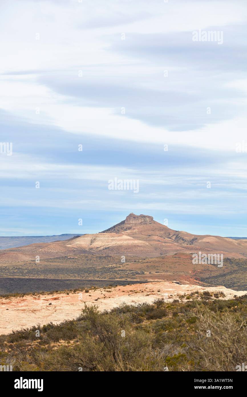 Le paysage de meseta à l'Estancia Los Toldos, Pico Truncado, Santa Cruz, Deseado, Patagonia, Argentine. Banque D'Images
